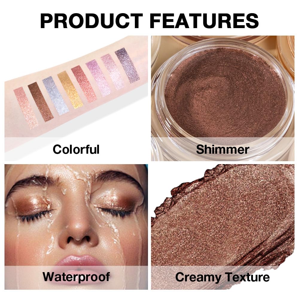 Cream Glitter Brown Shimmer Metallic Eyeshadow Palette Makeup, Natural Single Mini Instant Holographic Eyeshadow For Women, Sombras Crema Para Ojos, Talc, Paraben & Cruelty Free-BrightBean Baby