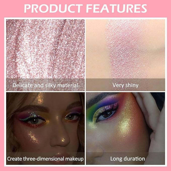 evpct Light Liquid Face Highlighter Makeup Waterproof Long Lasting Mermaid Pink Rose Gold Glimmer Glow Sparkly Glitter Body Shimmer Oil Liquid Luminizer Stick Highlight Illuminator for Face Body Cheek-BrightBean Baby
