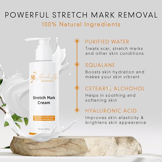 Stretch Mark Cream, Belly Butter & Scar Cream, Skin Care with Active Skin Repair, Stretch Mark Removal, For All Skin Types, 4 Oz - ML Delicate Beauty-BrightBean Baby