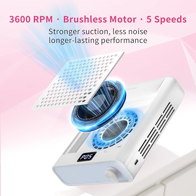 Missshine Dust Collector with Armrest – Professional 5-Speed Low Noise Vacuum Fan for Nail Techs – Powerful Suction with 10 Filter Papers for Salon & Home Use-BrightBean Baby