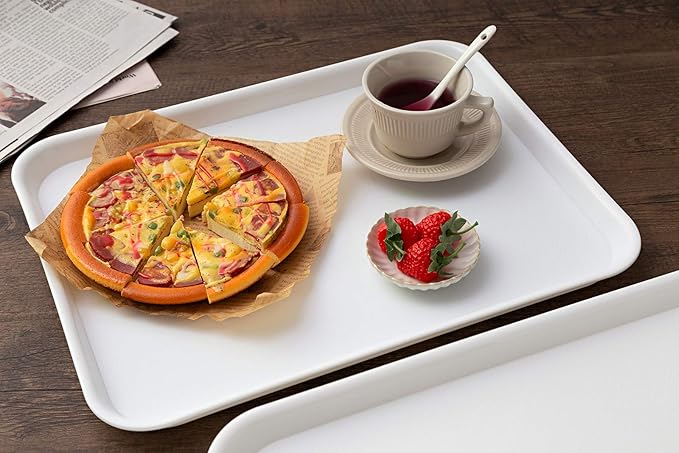 Rectangular Plastic Serving Trays,Fast Food Serving Cafeteria Trays,17"X13",Set of 6(White)
