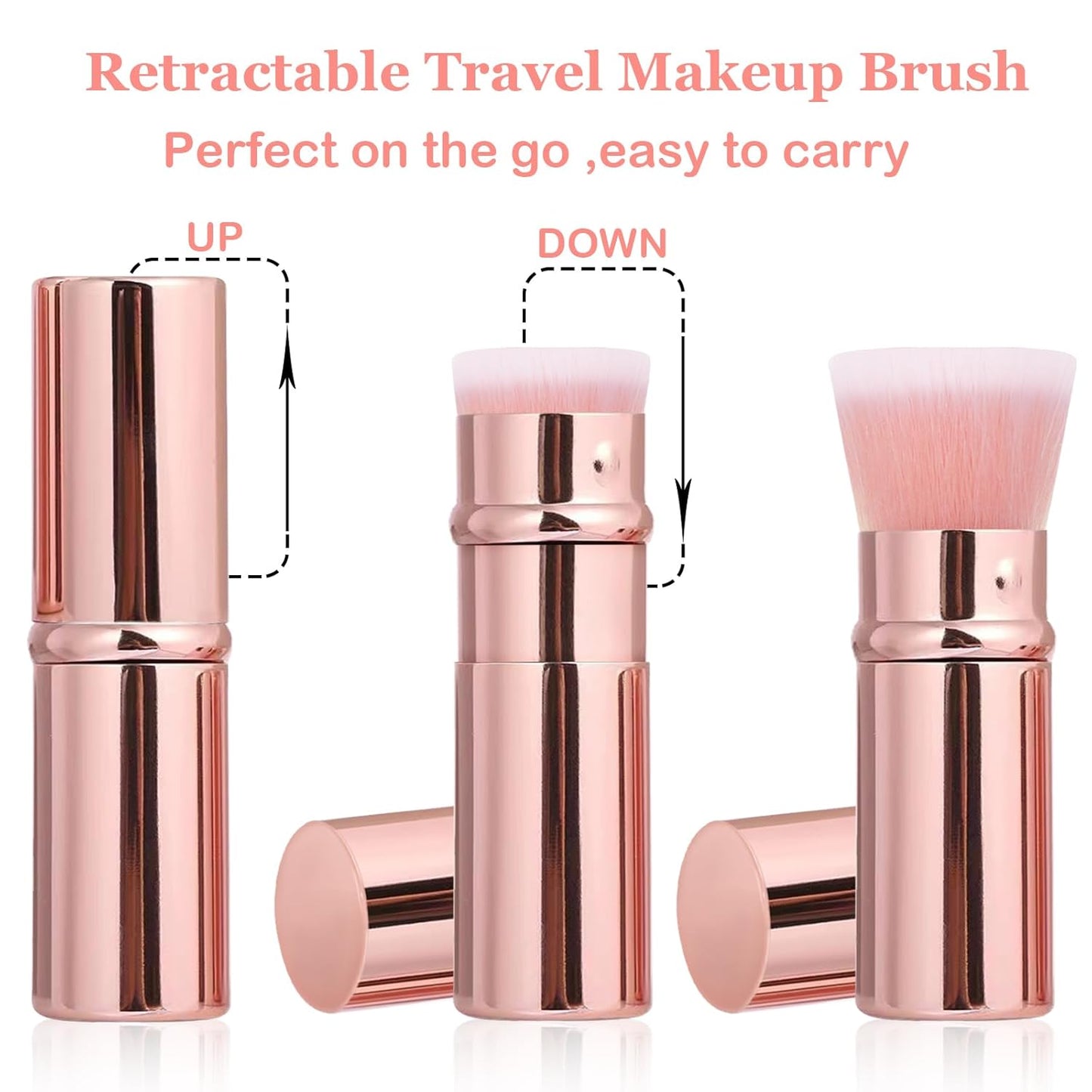 Makeup Brush 2 Pack, Retractable Travel Kabuki Powder Foundation Makeup Brush Face Blush Brushes for Blending Liquid, Blush, Bronzer, Buffing, Sunscreen,Flawless Cosmetics-BrightBean Baby