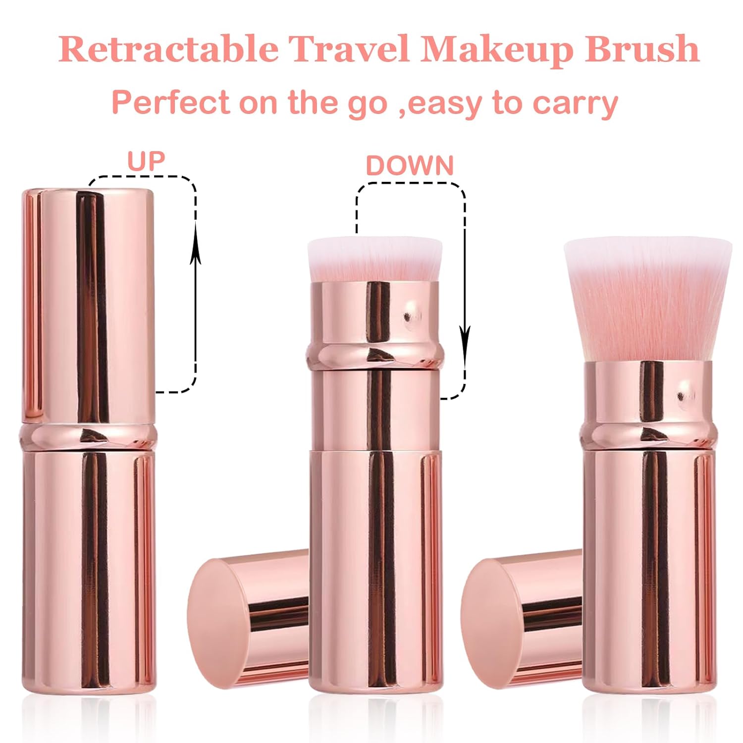 Makeup Brush 2 Pack, Retractable Travel Kabuki Powder Foundation Makeup Brush Face Blush Brushes for Blending Liquid, Blush, Bronzer, Buffing, Sunscreen,Flawless Cosmetics-BrightBean Baby