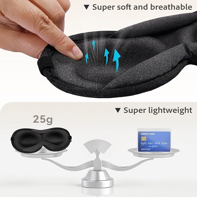 Slim 3D Sleep Mask for Side Sleepers, Blackout Sleeping Maskfor Men Women, Zero Eye Pressure, Ultra Soft Eye Masks for Sleeping, Perfect for Travel, Nap, Meditation, Airplane (Black)-BrightBean Baby