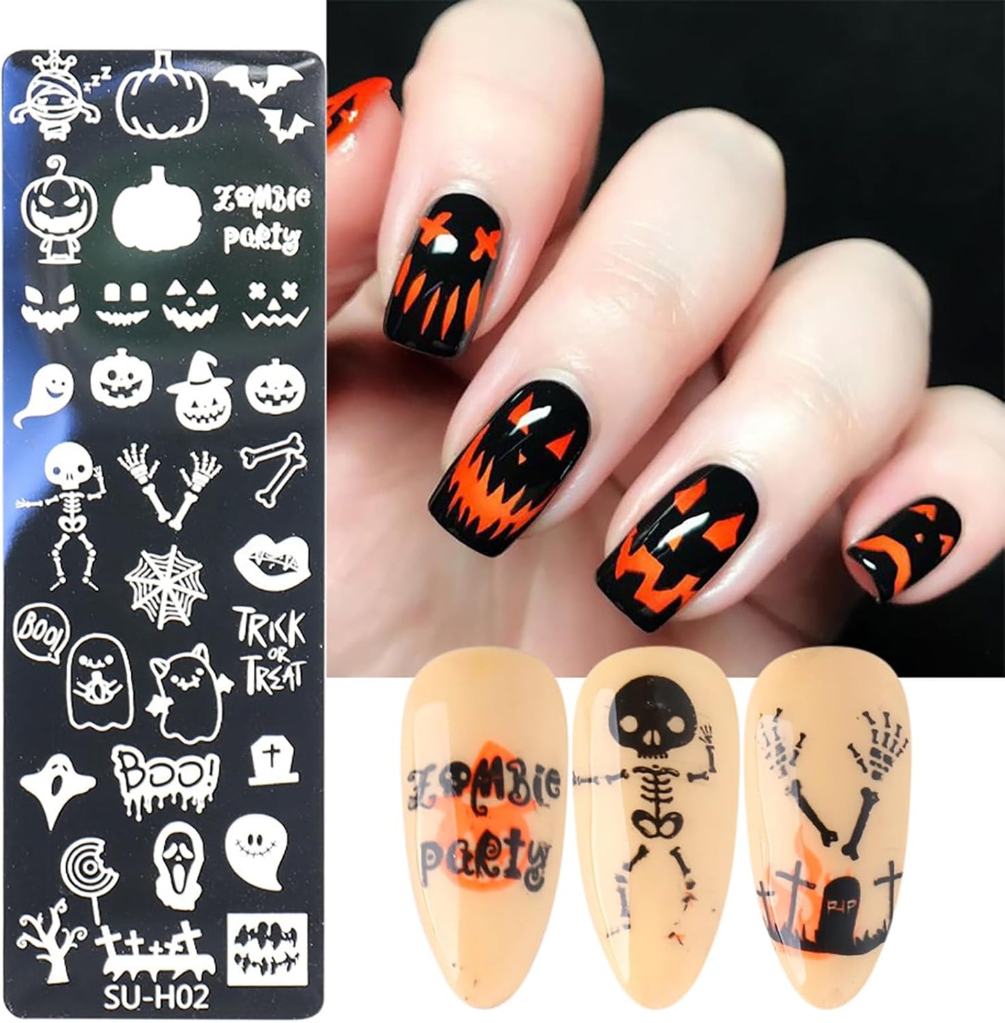 Halloween Nail Stamping Plate Art Stamping Kits DIY Printing Tools with Pumpkin Bat Witch Spider Owl Ghost Face Design Fashion Nail Stamp Art Decoration for Women 6Pcs-BrightBean Baby