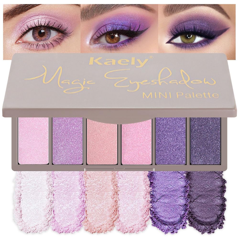 Kaely 6 Colors Mini Purple Eye Shadow Palette Makeup, Matte Shimmer Glitter Violet Lavender Lilac Eyeshadow Palette High Pigmented Waterproof, paleta de sombras de ojos, Vegan & Cruelty-free, 09-BrightBean Baby