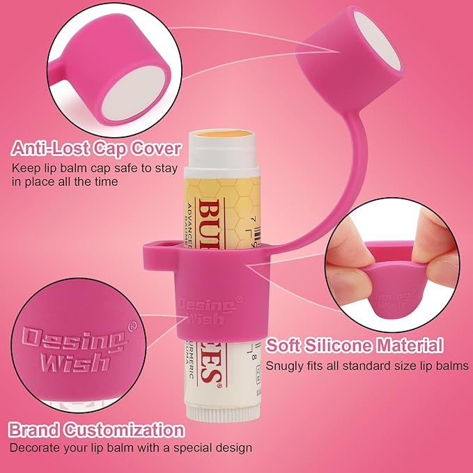 Desing Wish Silicone Lip Balm Holder with Cap Cover Portable Chapstick Holder Keychain Sleeve Lip Balm Key Chain with Key Ring and Wrist Strap Lanyard - Rose-BrightBean Baby