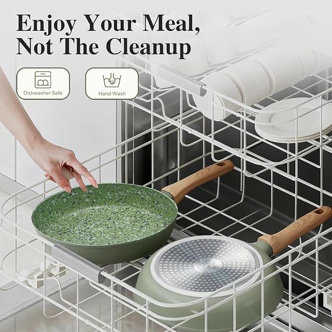 Nonstick Frying Pan Skillet Set 8.5 & 10.25 Inch - PFOA-Free Aluminum Cookware Green