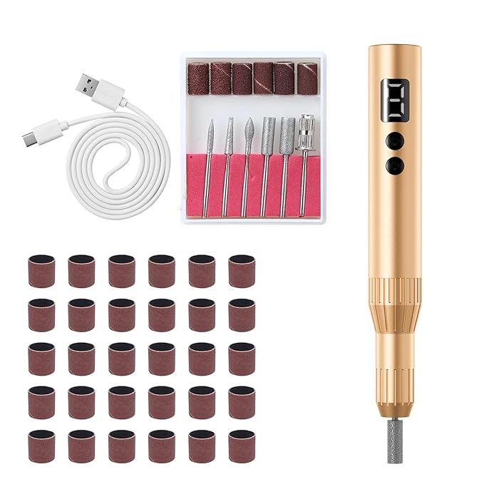 Electric Nail Drill Professional Machine Efile Manicure Pedicure Tools Portable File for Acrylic Gel Dip Powder Nails Salon Use Manicure Pedicure Nail Supplies (Gold)-BrightBean Baby