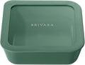 Ceramic Coated Glass Food Storage Container | No PTFE, PFOA, PFAS, and BPA | Reusable Non Toxic Meal Prep Container with Glass Lid | Easy To Store | 5 Cup Square [Pine]