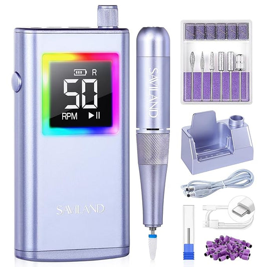 SAVILAND Advanced 50000 RPM Nail Drill Professional: 10S Fast Removal Electric Nail File Portable Nail Filer Electric with Rechargeable Electric Nail Drill Bits Pro Acrylic Nail Manicure Nail Tools-BrightBean Baby