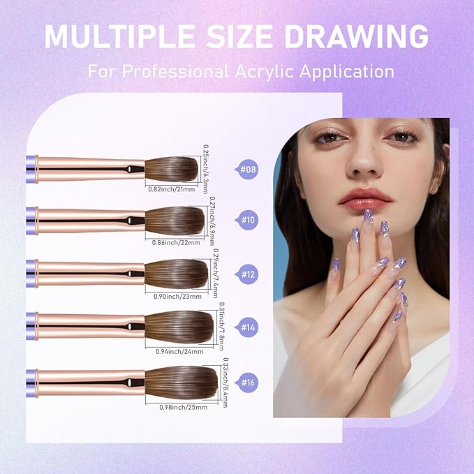 Acrylic Nail Brush Size #14, KEMEISI 100% Pure Kolinsky Nail Art Brushes Sturdy Handle Oval Shaped Acrylic Powder Nail Design Tools for Professional Manicure DIY Home Salon (Purple)-BrightBean Baby