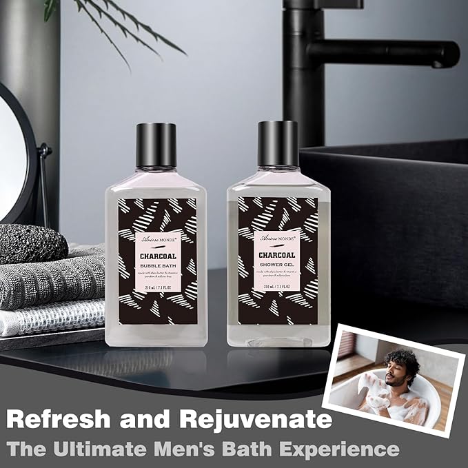 Valentines Day Gifts for Men Spa Gifts for Men, Charcoal Bath and Body Gift Set for Men, 10 Pcs Spa Kits Ideal Birthday, Christmas. Men's Relaxation Bath Baskets, Self Care Kit-BrightBean Baby