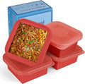 2 Cup Silicone Freezer Trays with Lid 4 Pack Silicone Soup Freezer Molds Soup Containers Make 4 Perfect Soups, Broths, Stews, Sauces, Curries(Red)