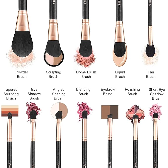 OMANIAC Makeup Brush Set Professional, 12 Pearlescent Wood Handle Makeup Brushes, Premium Cruelty-Free Synthetic Fiber Hair, Travel Make up Brushes Set with Case (Black).-BrightBean Baby