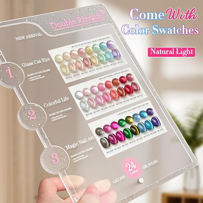 Double Rhythm 28Pcs 0.5Oz Glass Cat Eye Gel Nail Polish Set Same Color Same Bottle Soak Off Magnetic Jelly Gel Polish Kit Nail Art Manicure Salon DIY at Home (Nude Pink Blue Green-T24-10)-BrightBean Baby