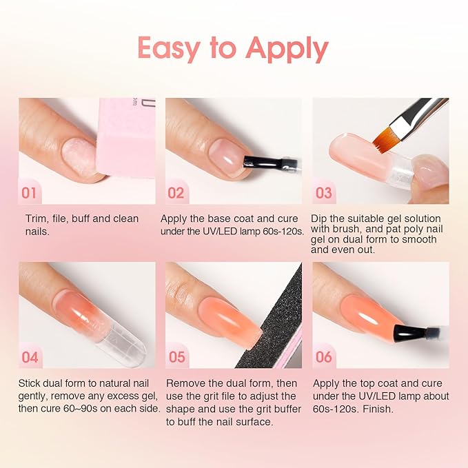 ROSALIND 28 Colors Poly Nail Gel Kit with Mini U V/LED Lamp White Nude Poly Nails Gel Kit Starter Kits With Slip Solution Pink Extensions Set for Nail Manicure Beginner-BrightBean Baby