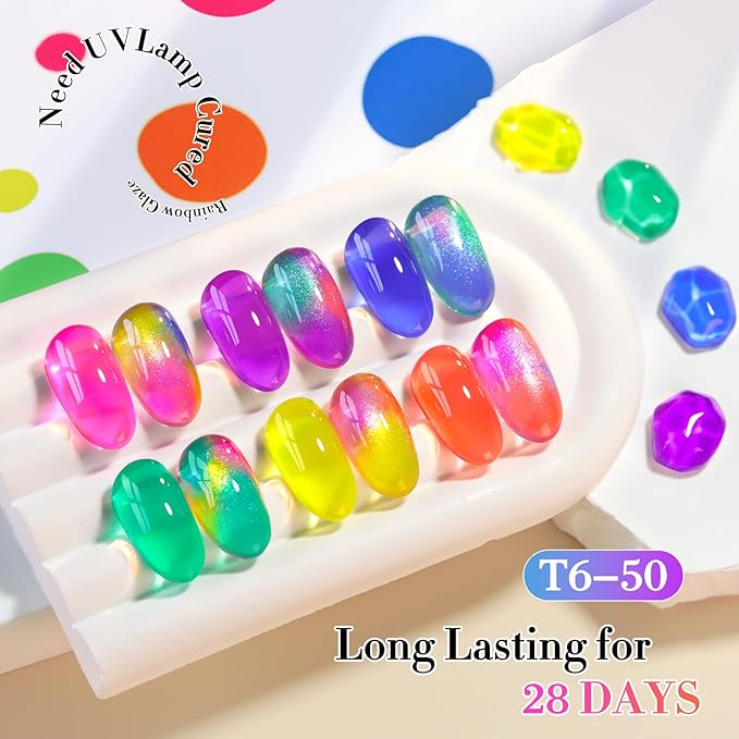 Double Rhythm 6 Pcs 15 ML Gel Polish Set Same Color Same Bottle Soak Off Jelly Neon Gel Polish Kit Nail Art Manicure Salon DIY at Home (Pink Purple Blue Green Yellow Green-T6-50)-BrightBean Baby