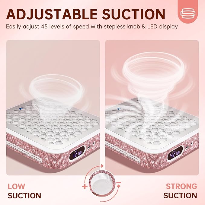 Nail Dust Collector, Rechargeable Dust Collector Nail Tech, Powerful Vacuum Fan Vent Dust Collector Extractor Dust Suction Machine for Acrylic Nails Polishing, Nail Salon&Home, Pink-BrightBean Baby