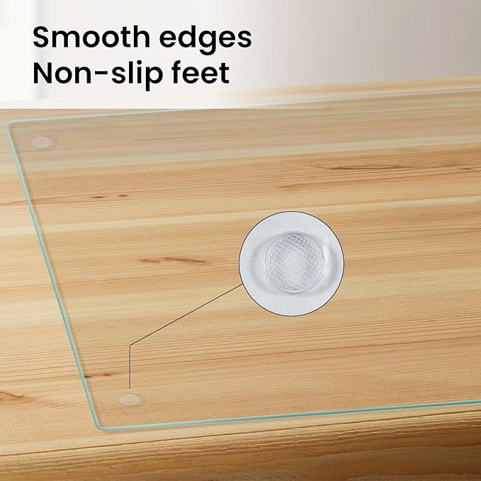 Tempered Glass Cutting Board for Kitchen, Clear Glass Board for Countertop, with Non-Slip Feet, Heat Resistant, Large Size 12x16" 2Pcs, Small Size 12x8" 2Pcs