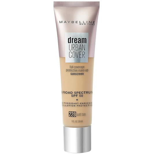 Maybelline Dream Urban Cover Flawless Coverage Foundation Makeup, SPF 50, Soft Tan-BrightBean Baby