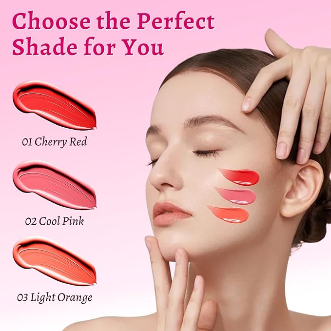 UCANBE 3PCS Liquid Blush Makeup Set – Dewy Cream Cheek Tint for Face – Blendable Long-Lasting Lightweight Natural Flushed Look (Cherry Red, Cool Pink, Light Orange)