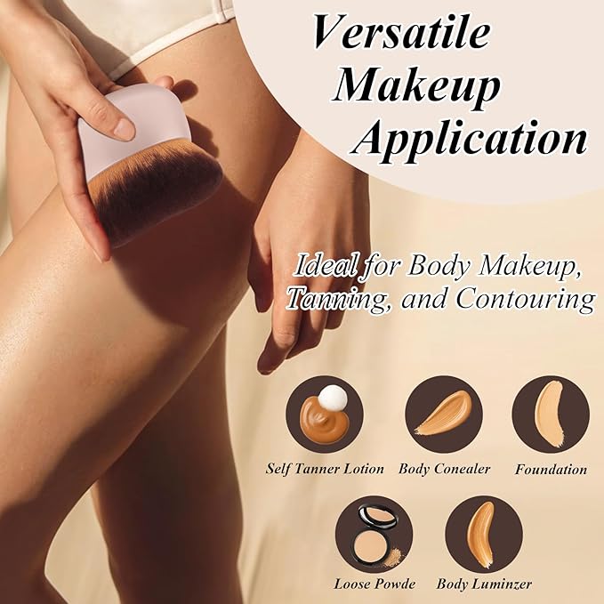75MM Extra Large Self Tanner Kabuki Makeup Brush – Ultra Soft Dense Vegan Bristles for Body Makeup, Bronzer & Foundation–Applies Tanning Mousse, Lotion & Self Tanner–Khaki, Wet & Dry-BrightBean Baby