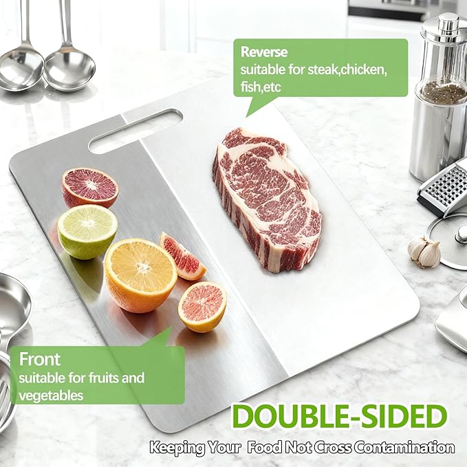 Tavano Titanium Cutting Board,100% Pure Titanium Cutting Boards for Kitchen,2026 New Non Toxic,Double-Sided Food Grade Chopping Board for Meat,Vegetable,Fruit,Outdoor Camping(M-1PC:13.39 * 9.05'')