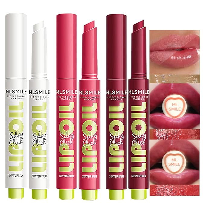 3 Colors Slick Click Lip Balm Set Hydrating Jelly Lipstick Tinted Lip Stain Lip Gloss, Moisturizing, Lightweight, Buildable, Pigmented Vegan Lip Balm, Glossy Lip Makeup for Girls (A)-BrightBean Baby