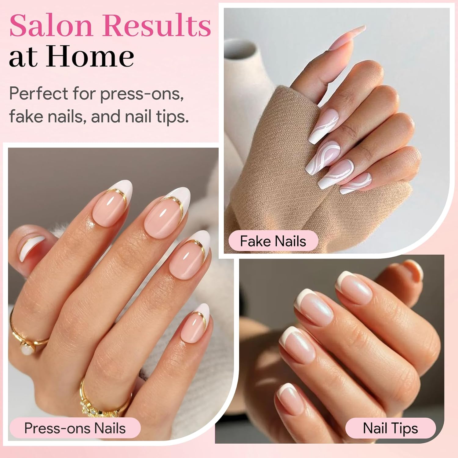 No-Lamp Nail Glue & Remover Set for Press Ons, 10ml Quick Dry 28 Days Super Strong Hold Glue on Nails, 10g Gentle Easy Removal with Tools Set for Beginner DIY Home, Not for Gel Polish Base Coat-BrightBean Baby