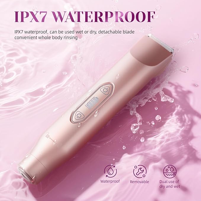 Bikini Trimmer for Women，3 in 1 Electric Razor with Ceramic Blades, IPX7 Waterproof, USB Rechargeable, Painless Hair Removal for Face，Body，Bikini Area, Travel Grooming Kit (Rose Gold)-BrightBean Baby
