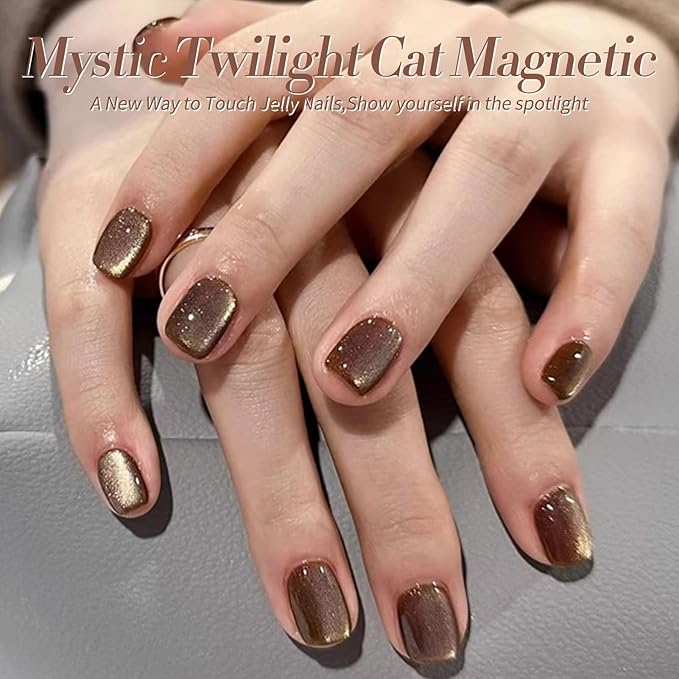 Born Pretty Cat Magnetic Eye Gel Nail Polish, Fall Winter Jelly Glass Magnetic Gel Polish, Purple Brown Pink Nude Glitter Soak Off Nail Art Salon Manicure Home Gift 7ml 6pcs-BrightBean Baby