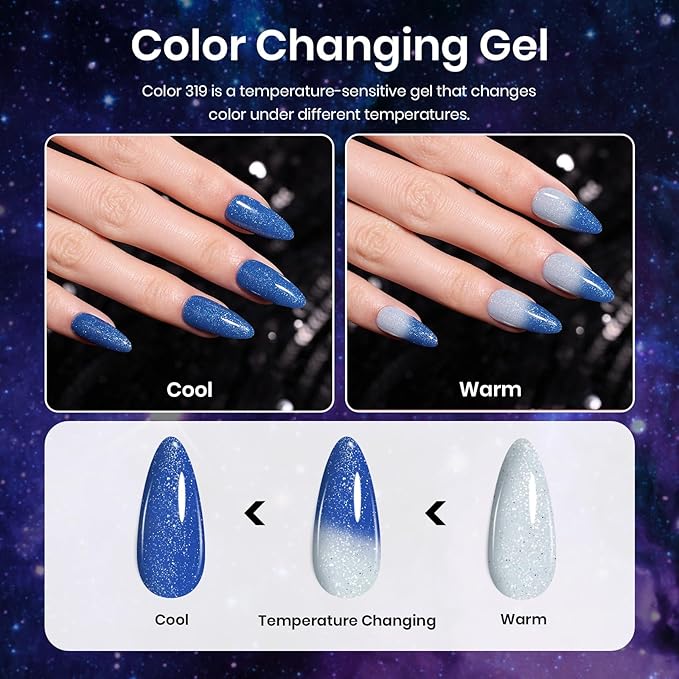 Beetles Cat Eye Gel Polish - Milky Way 6 Colors Gel Polish Set, Black Purple Blue Temperature Changing Glitter Nails, Halloween Galaxy Nails Kit with Magnet Stick Soak Off Uv Lamp Gel-BrightBean Baby
