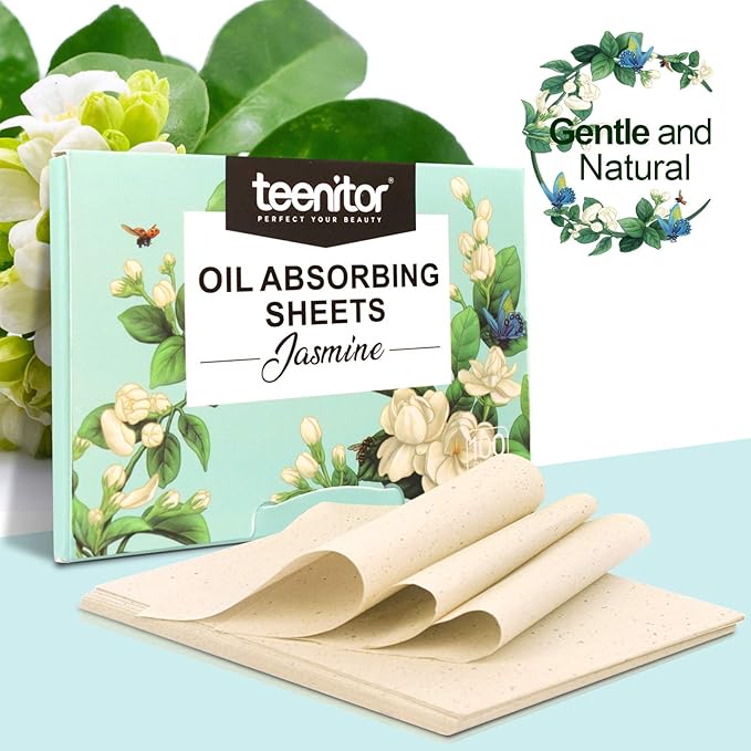 Teenitor Oil Blotting Papers for Face, 100 Sheets Jasmine Oil Blotting Sheets for Oily Skin, Oil Control Film Oil Absorbing Sheets for Face Men Women, Oil Absorbent Pads-BrightBean Baby