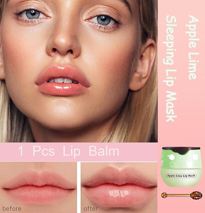 1 PCS Bee Lip Balm Honey Pot, Exfoliating Apple Bee Lip Balm Sleeping Lip Mask Overnight with Sticks, Honey Pot Lip Balm Prevention Dry Hydrating and Crack Lip Scrubs-BrightBean Baby