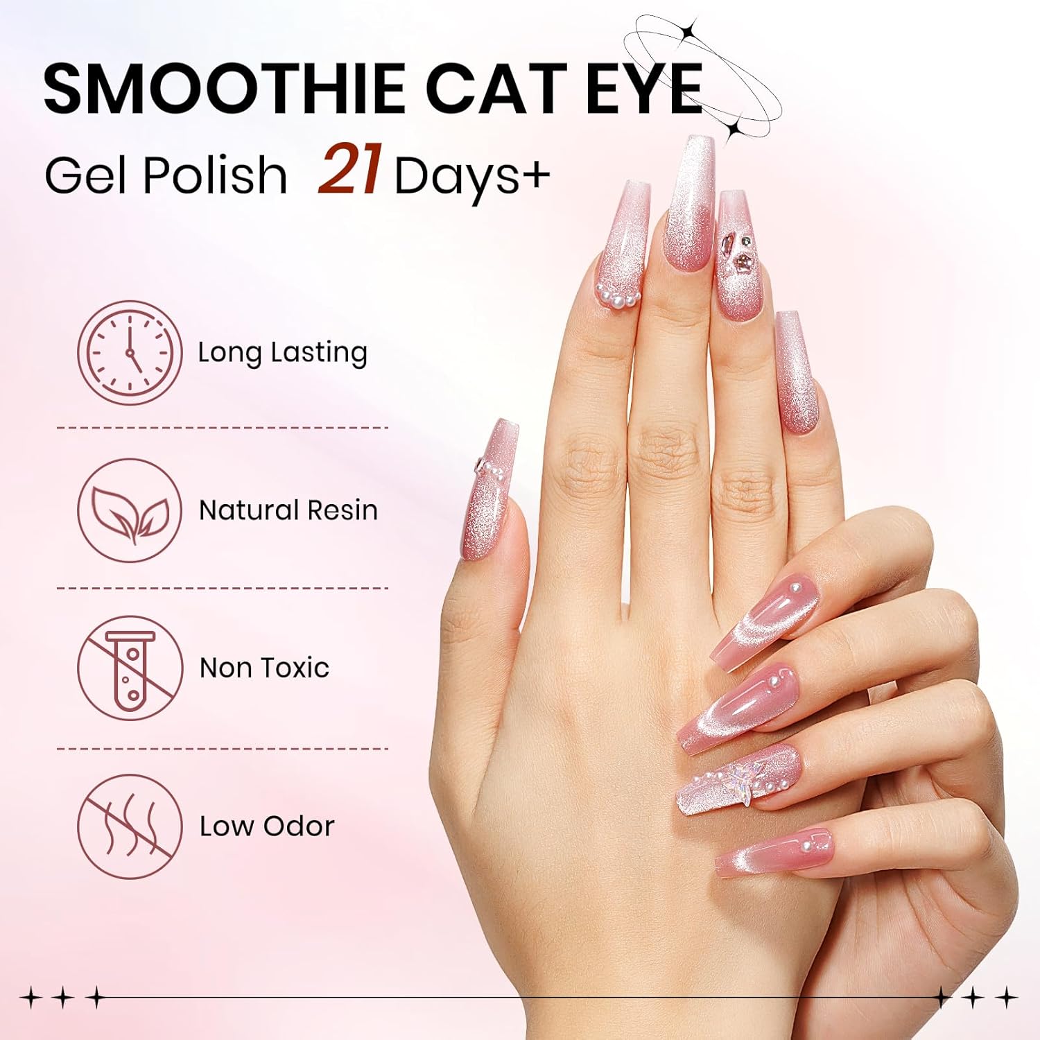 Pink Cat Eye Gel Nail Polish, Holographic Magnetic Gel Nail Polish Glitter Shimmer Effect with Magnet Soak Off U V Salon DIY at Home, 0.5 OZ-BrightBean Baby