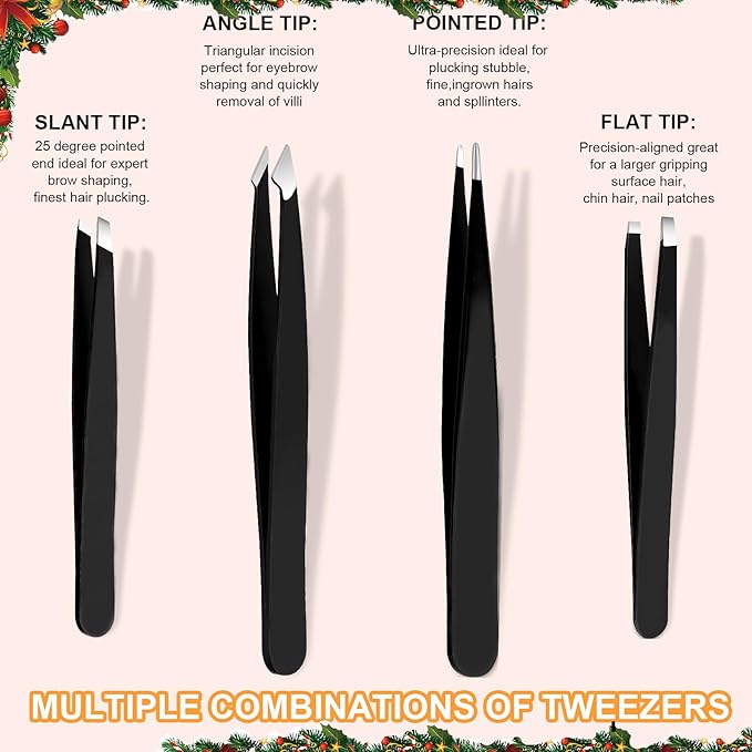 Yougai Tweezers Set,9 Pcs Professional Stainless Steel Nail Clippers and Tweezer Kit for Women and Men, Great Precision Tweezers No Gaps with Leather Travel Case-BrightBean Baby