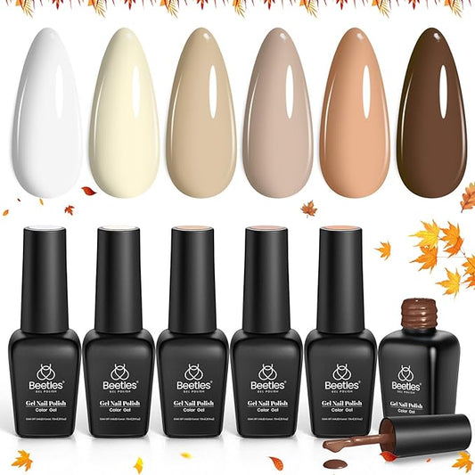 beetles Brown Gel Nail Polish Set Nude Gel Polish Nail Set 6 Colors Sandstorm Collection Peach Brown Natural Manicure Kit Soak Off Uv Led Lamp Needed for Women Gift Diy Home-BrightBean Baby