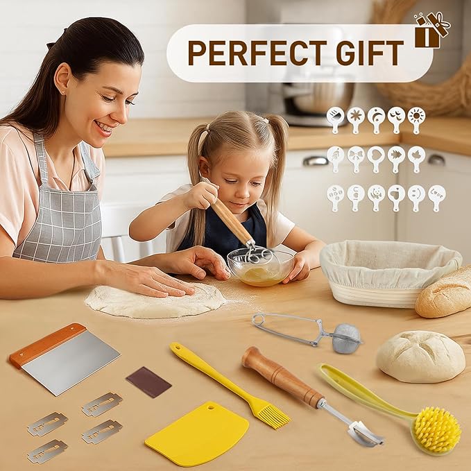 Banneton Bread Proofing Basket with 10 Inch Oval Bread Proofing Basket, Sourdough Banneton Basket for Artisan Baking, Sourdough Starter Kit & Sourdough Bread Baking Supplies for Home Bakers