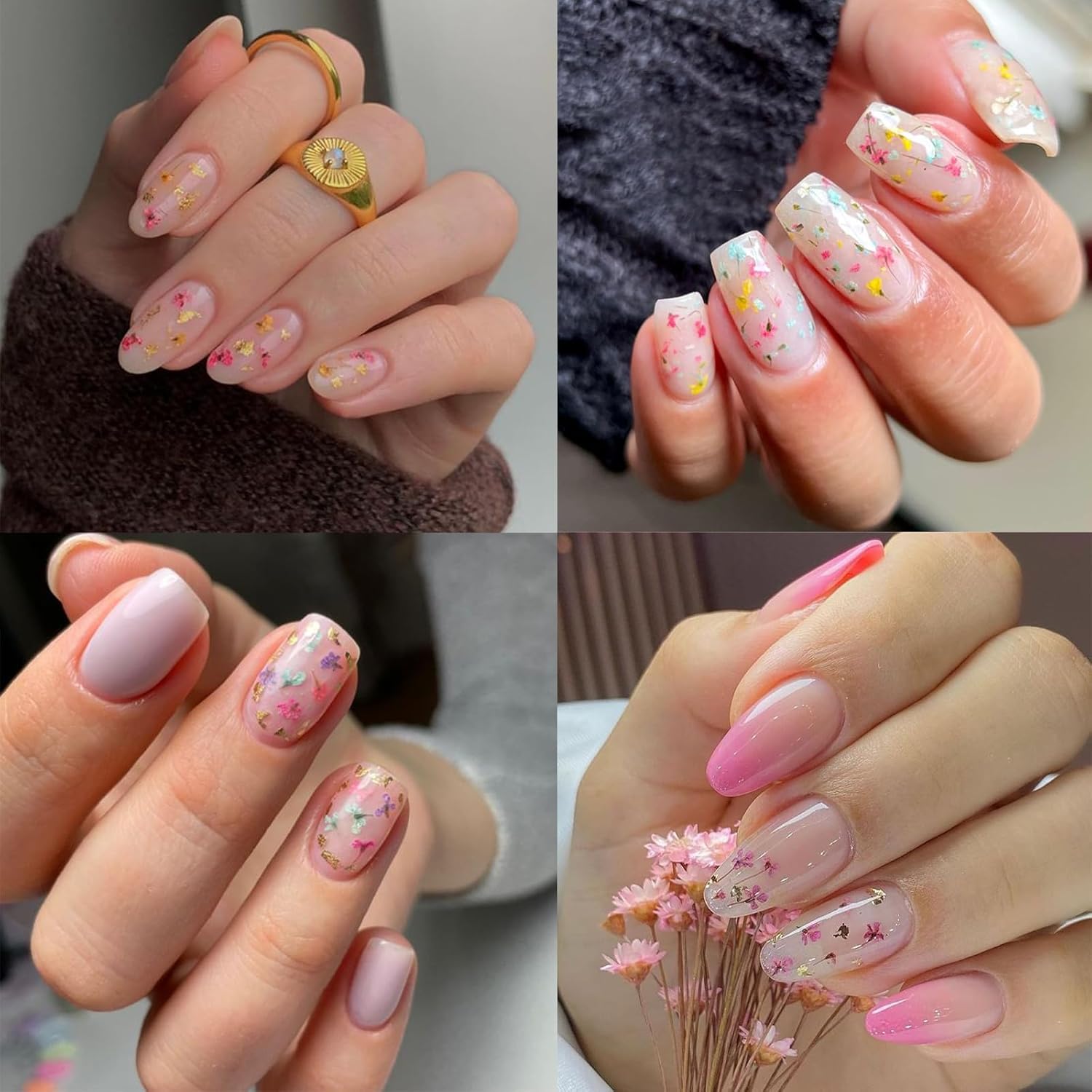 1 Box of Dried Flower Nail Stickers, Colored Dried Flower Nail Stickers, mini Real Flowers, Natural Flowers, 3D Baby's Breath Floral Art, Ladies and Girls DIY Nail Art Decoration-BrightBean Baby