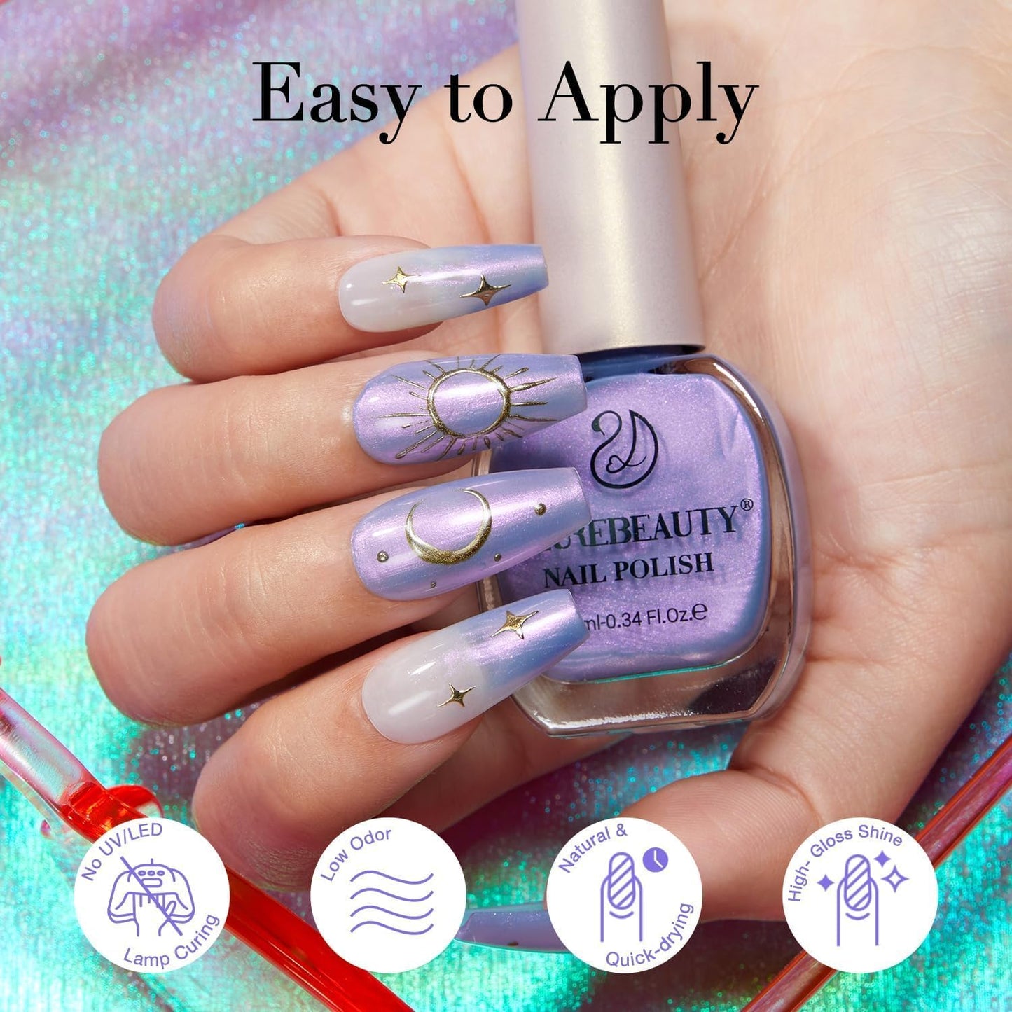 AZUREBEAUTY Blue Purple Violet Galaxy Quick Dry Complete Natural Super Lustrous Nail Enamel Polish,Professional for DIY Manicure and Pedicure at Home-BrightBean Baby