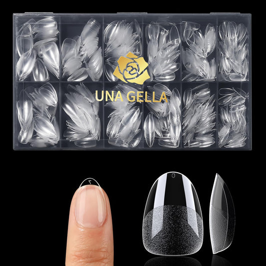 UNA GELLA Extra Short Almond Nail Tips, 504 Pcs Pre-Filed XS Almond Gel Nails, 12 Sizes Half Matte Full Cover Press Ons for Nail Extension Manicure Home DIY Salon-BrightBean Baby