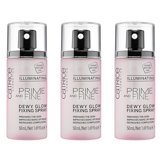 Catrice | Prime & Fine Illuminating Dewy Glow Spray | Transparent and Fast Drying Fixing Spray| Paraben Free & Vegan | Cruelty Free (Pack of 3)-BrightBean Baby