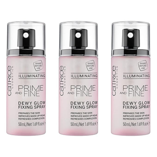 Catrice | Prime & Fine Illuminating Dewy Glow Spray | Transparent and Fast Drying Fixing Spray| Paraben Free & Vegan | Cruelty Free (Pack of 3)-BrightBean Baby
