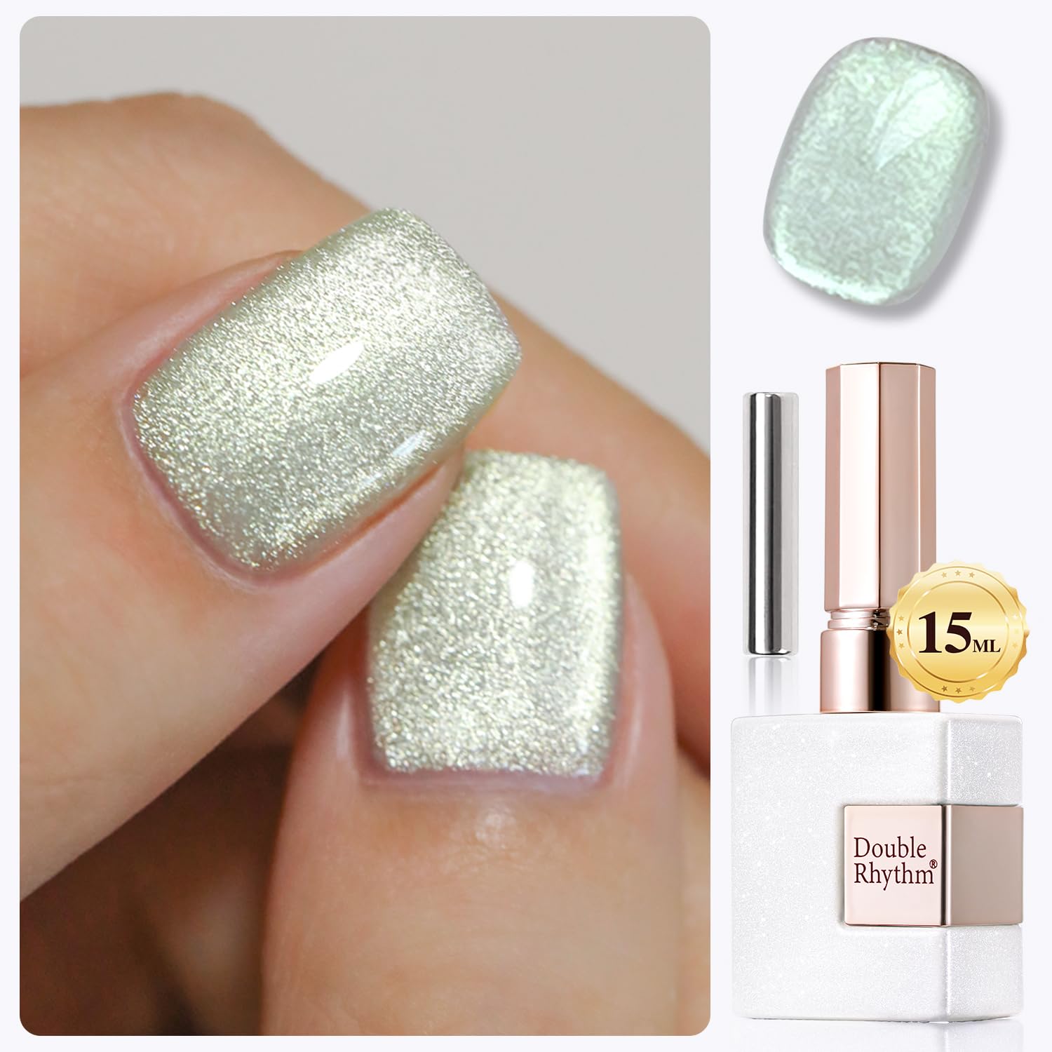 Double Rhythm 15ML Cat Eye Gel Polish with Magnet Holographic Glitter Shimmer Translucent Sheer Color Salon Ice Glass Magnetic Gel at Home (Green-MC1141)-BrightBean Baby