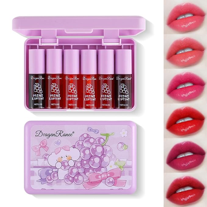 6 Colors Lip Tint Stain Korean Lip Gloss, Matte Velvet Lip Tint Natural Plumping Lip Stain, Multi-Use Lip and Cheek Tint Mini Liquid Lipstick, Long lasting Non-Stick Cup Waterproof, Lip Color Makeup-BrightBean Baby