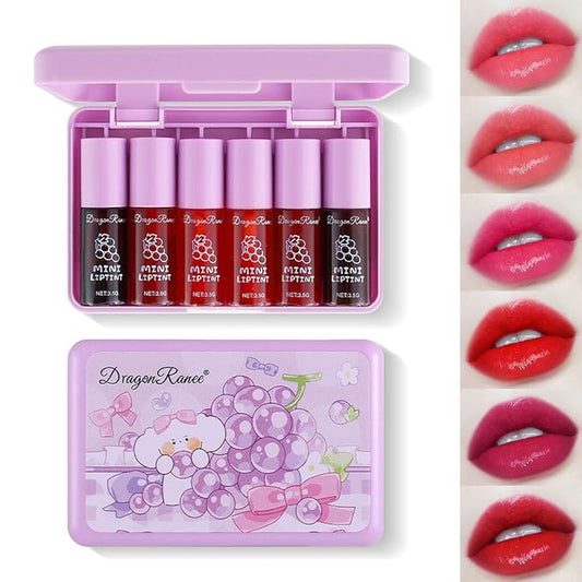 6 Colors Lip Tint Stain Korean Lip Gloss, Matte Velvet Lip Tint Natural Plumping Lip Stain, Multi-Use Lip and Cheek Tint Mini Liquid Lipstick, Long lasting Non-Stick Cup Waterproof, Lip Color Makeup-BrightBean Baby
