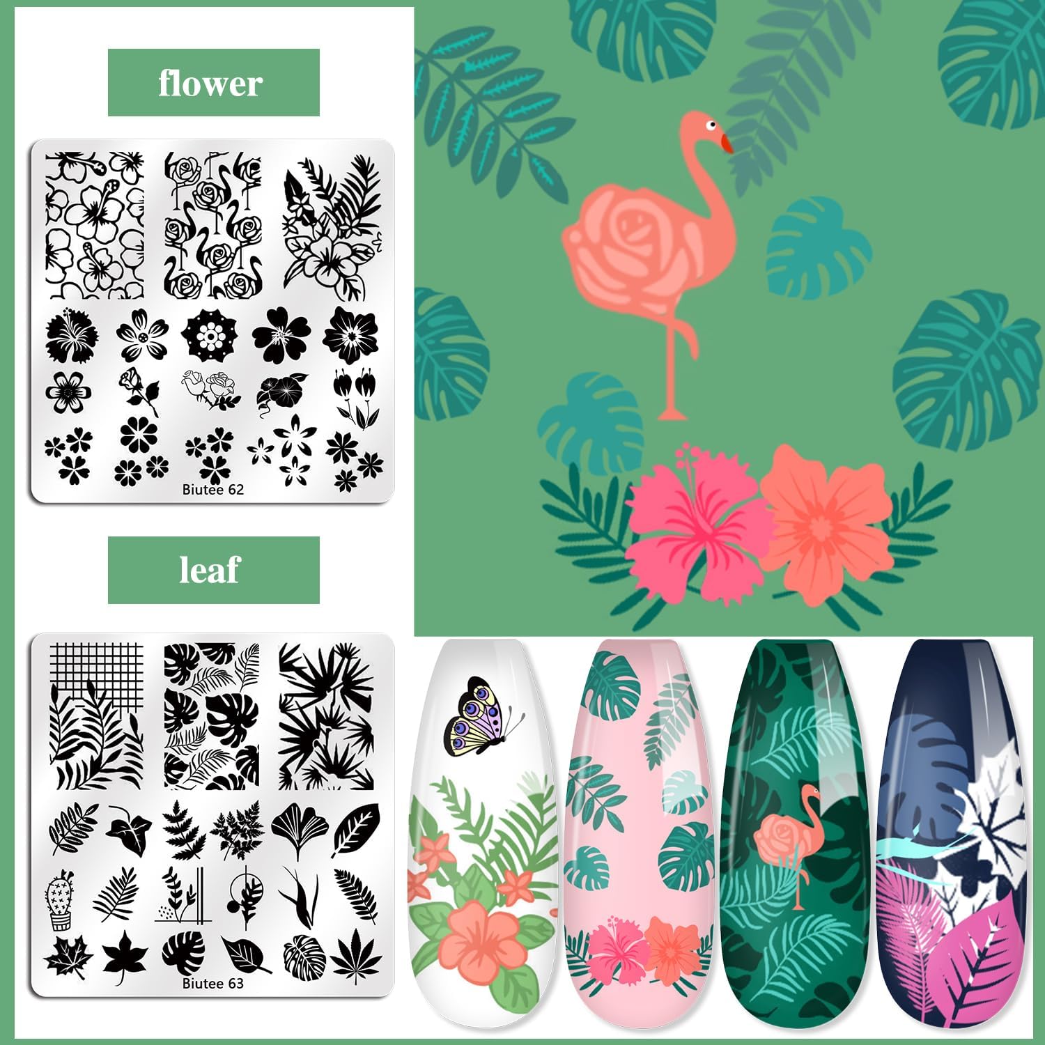 Biutee Nail Stamper Kit 15pcs Nail Art Stamp Plate 8pcs Stamp Gel Polish 1pcs Nail Stamper Scraper Set with Storage Bag, Nail Stamp Template Kit Flower Lace Animal Star Halloween Christmas Design-BrightBean Baby