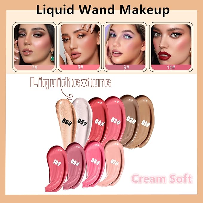 Go Ho Liquid Blush Beauty Wand,Blendable Super Silky Cream Blush Stick,Face Moisturizing Contour Blush Stick with Fine Cushion Applicator,Cruelty-free,003# Medium Pink-BrightBean Baby