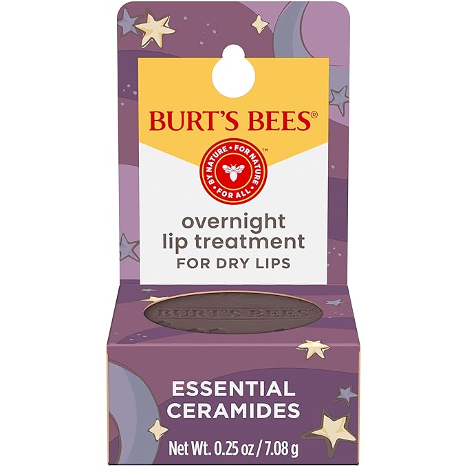 Burt's Bees Overnight Intensive Lip Treatment, 0.25 oz - Moisturizing, Restorative, Reduces Fine Lines, Vitamin E, Ceramides Oils, Leaping Bunny Certified, Compact Jar-BrightBean Baby